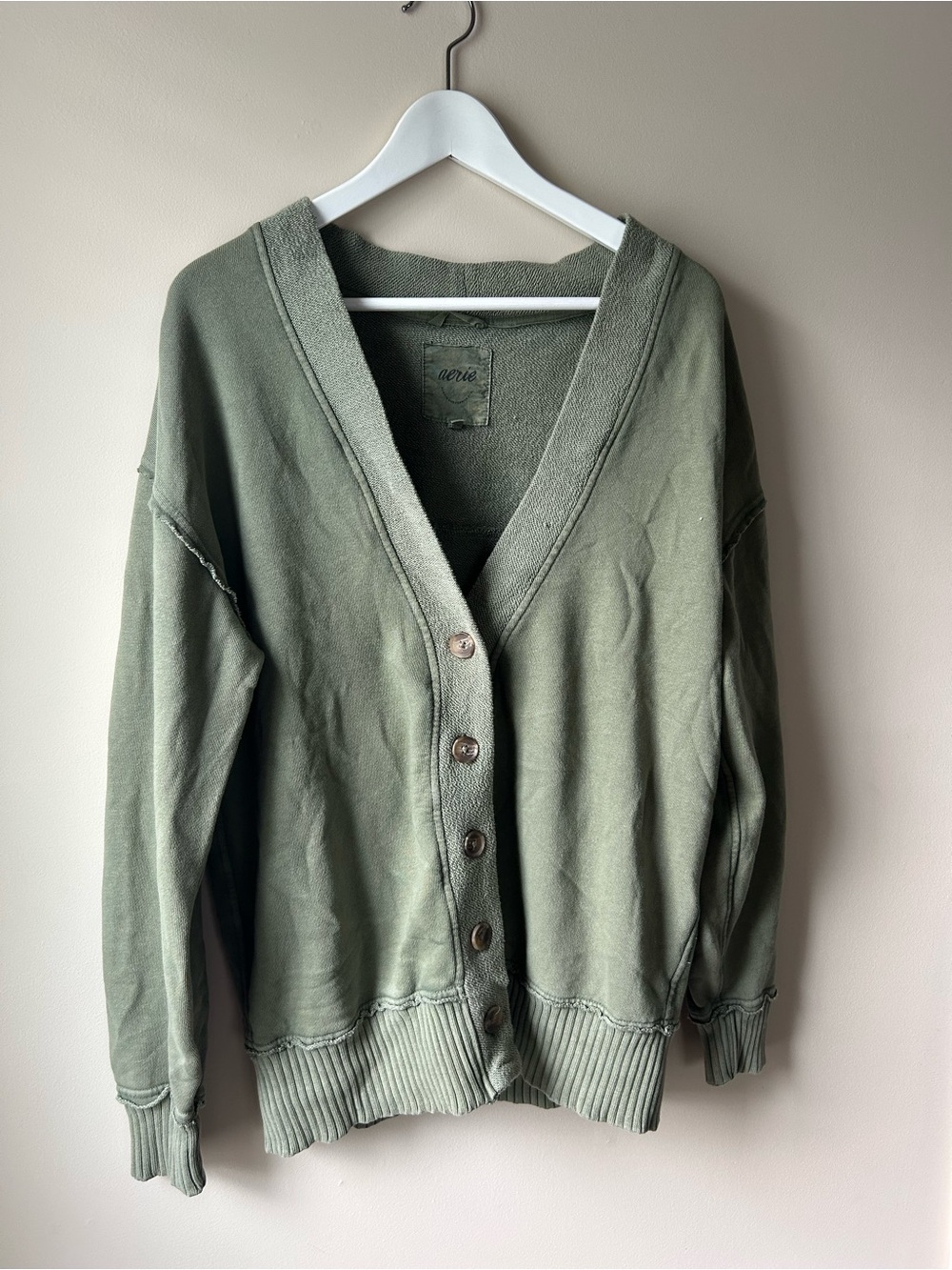 aerie Olive Green Button-Front V-Neck Cardigan sz small